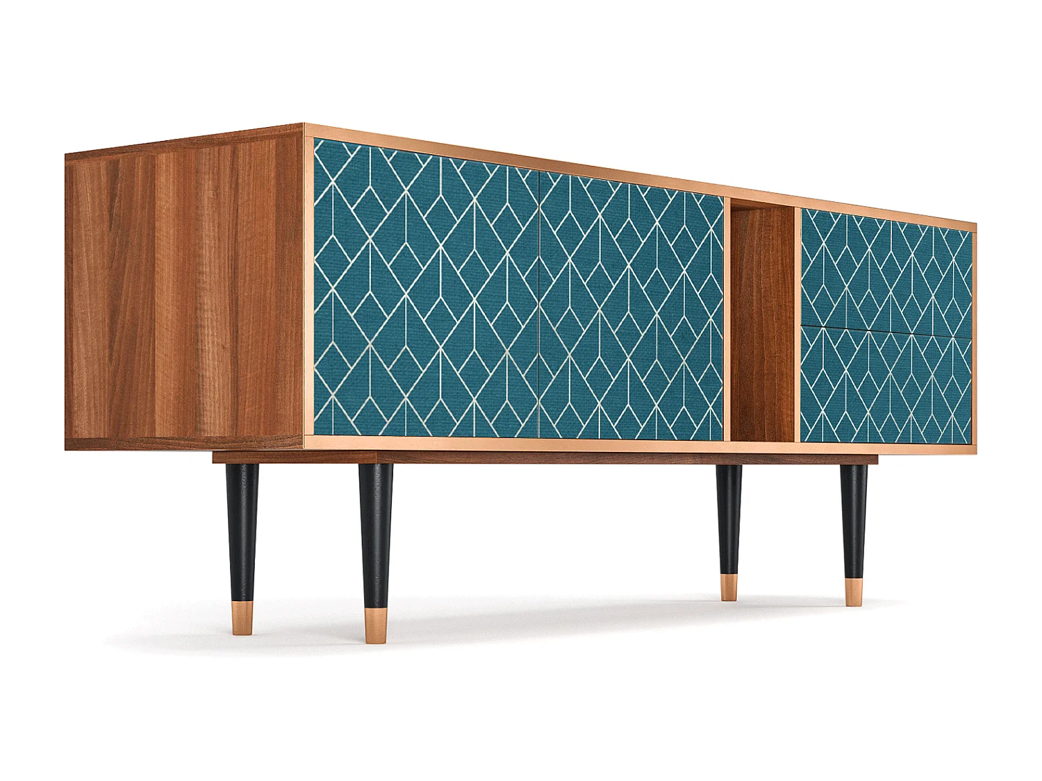 Meuble TV - 170х69х48 cm - T1 - Turquoise Geometry, Noyer