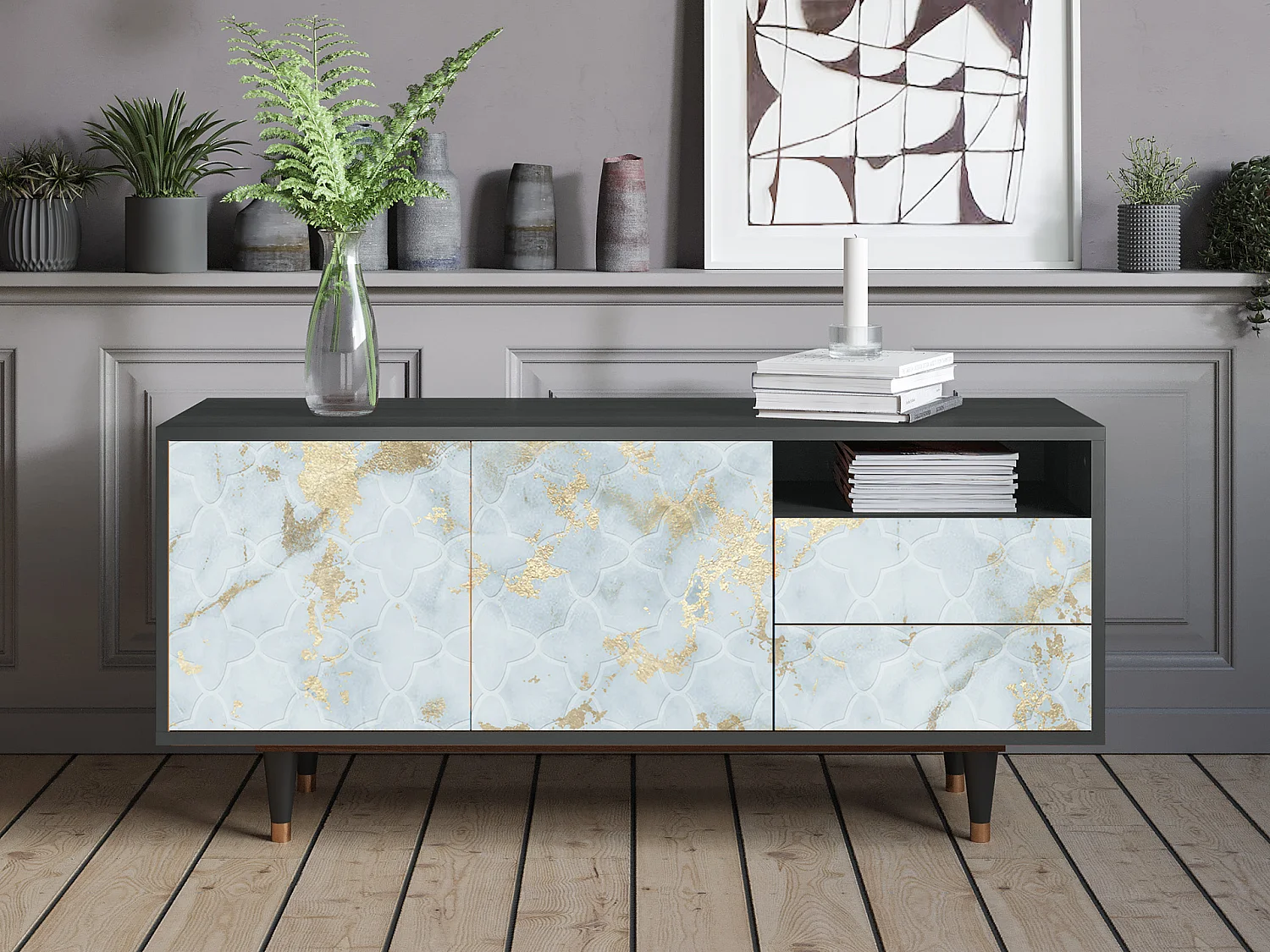 Mobile TV - 125х56х41 cm - T7 - Golden Waves, Antracite