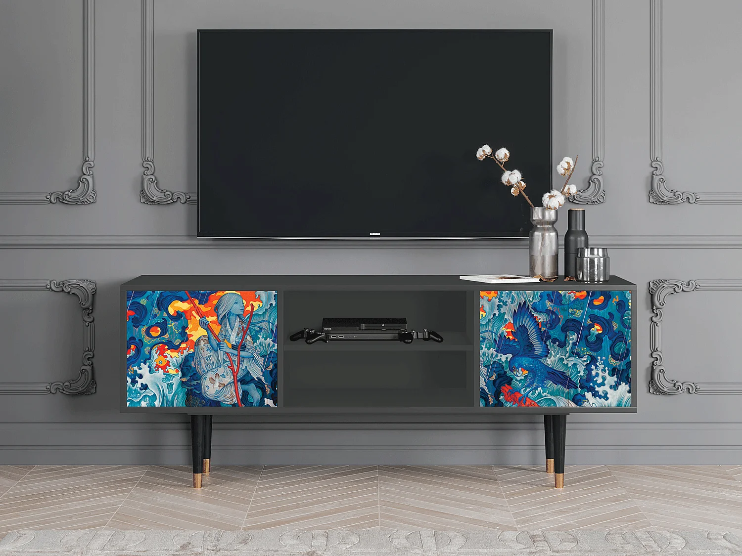 Meuble TV - 170х69х48 cm - T2 - The Girl - James Jean, Anthracite