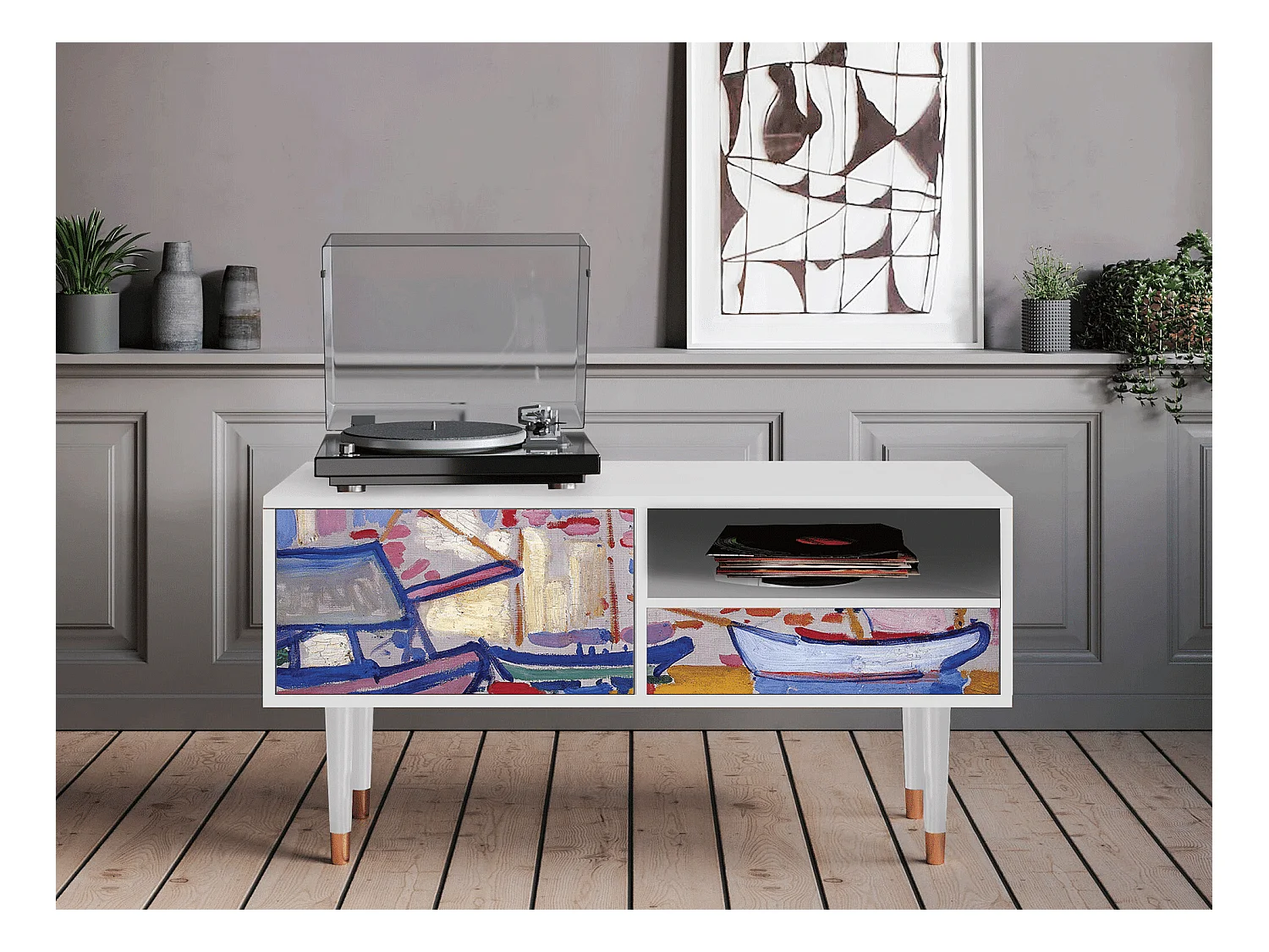 Meuble TV - 115х59х48 cm - T3 - The Port of Collioure , Blanc