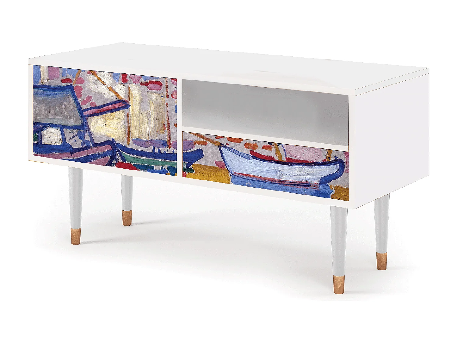 Szafka RTV - 115х59х48 cm - T3 - The Port of Collioure , Biały