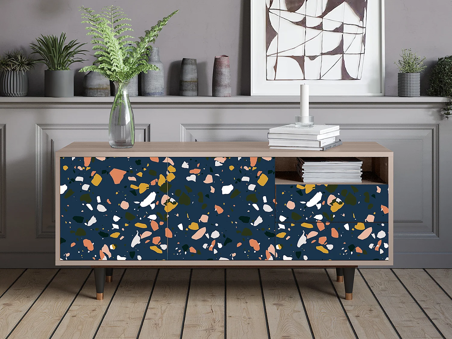 Mobile TV - 125х56х41 cm - T7 - Night Sky Langhterns, Latte