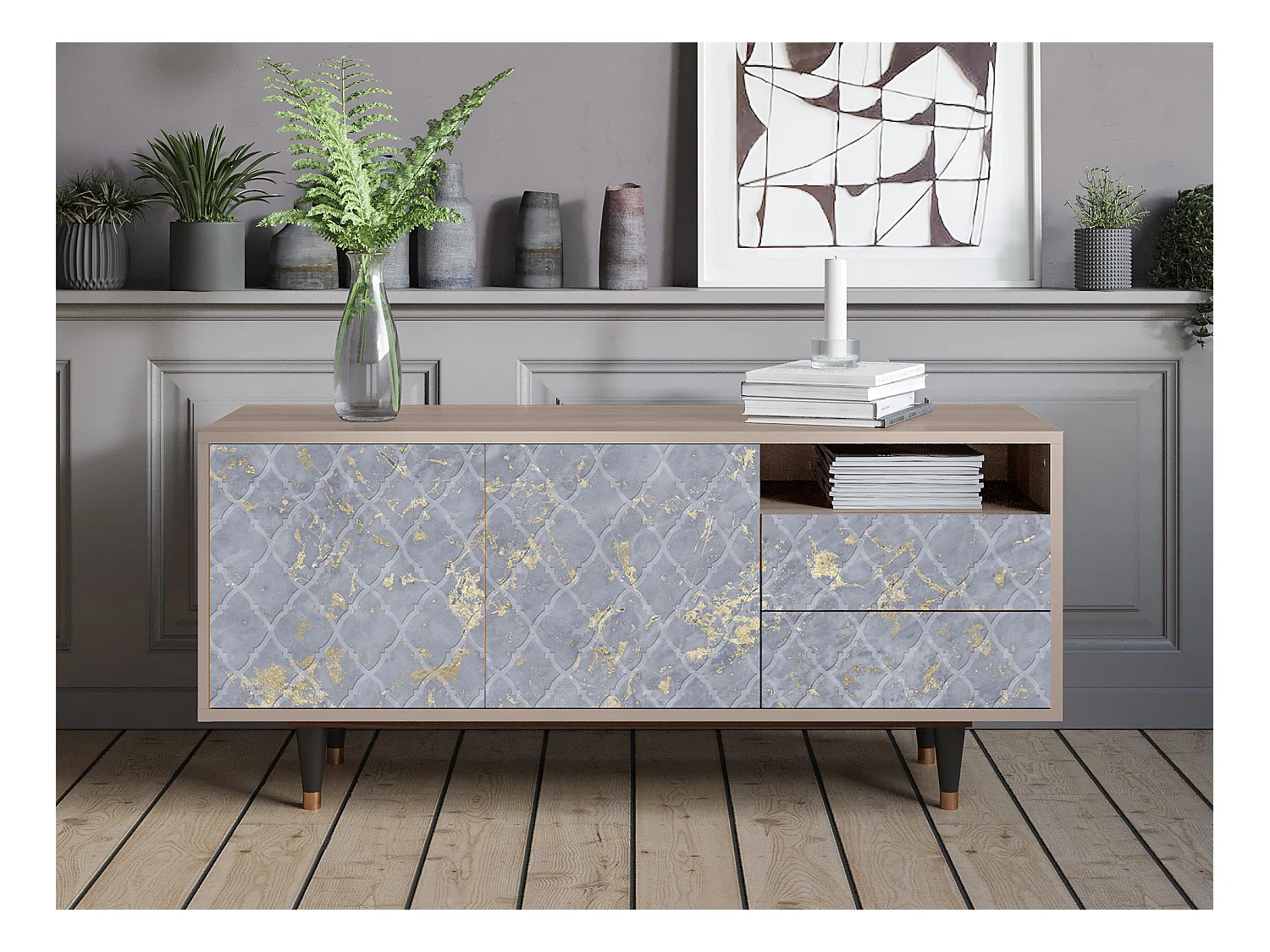 Meuble TV - 125х56х41 cm - T7 - Golden Smoke, Latte