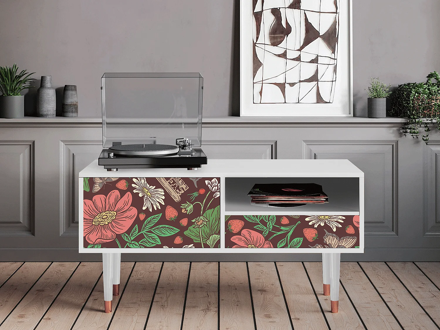 Meuble TV - 115х59х48 cm - T3 - Alice in Wonderland, Blanc