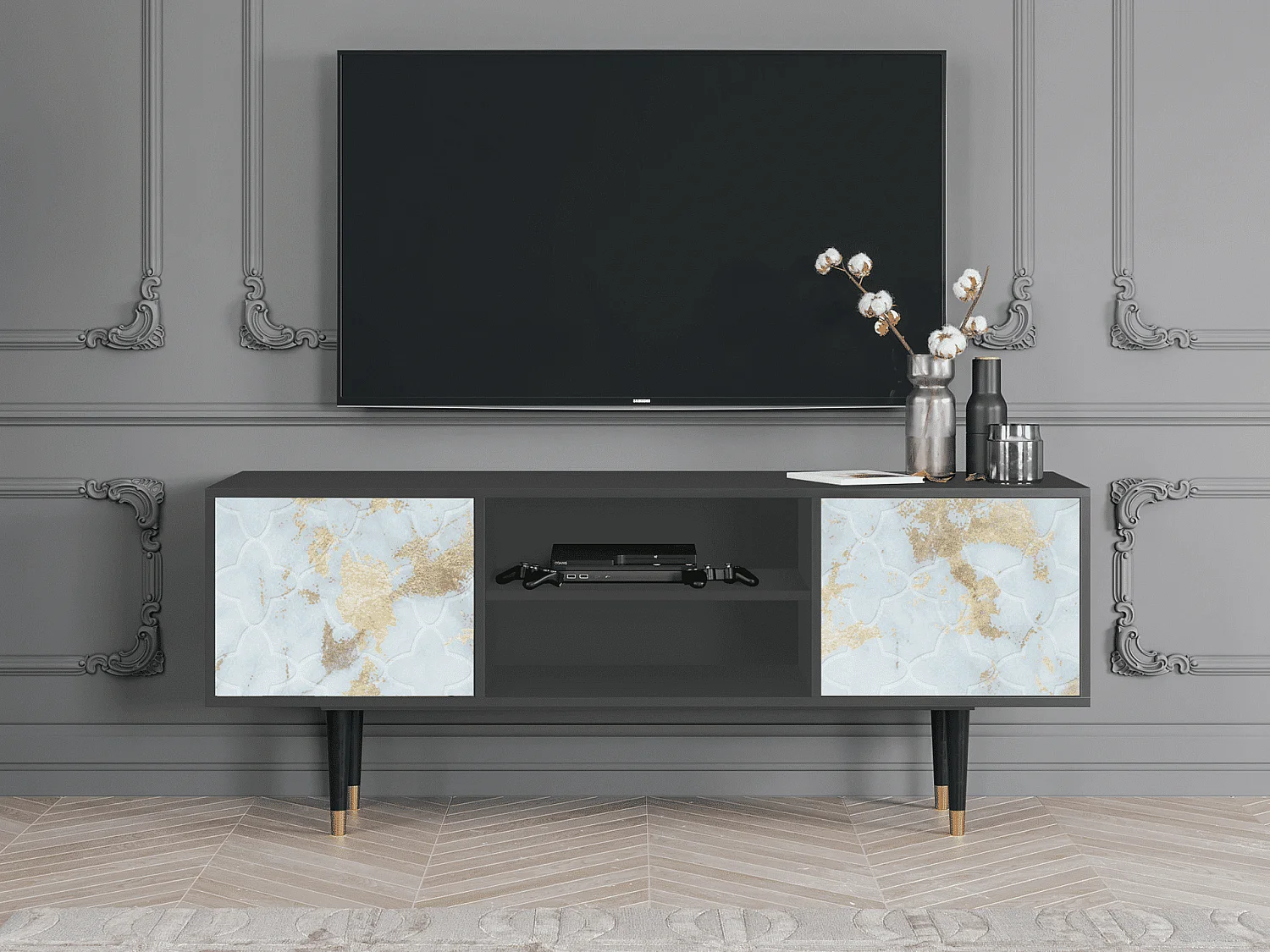 Szafka RTV - 170х69х48 cm - T2 - Golden Waves, Antracyt