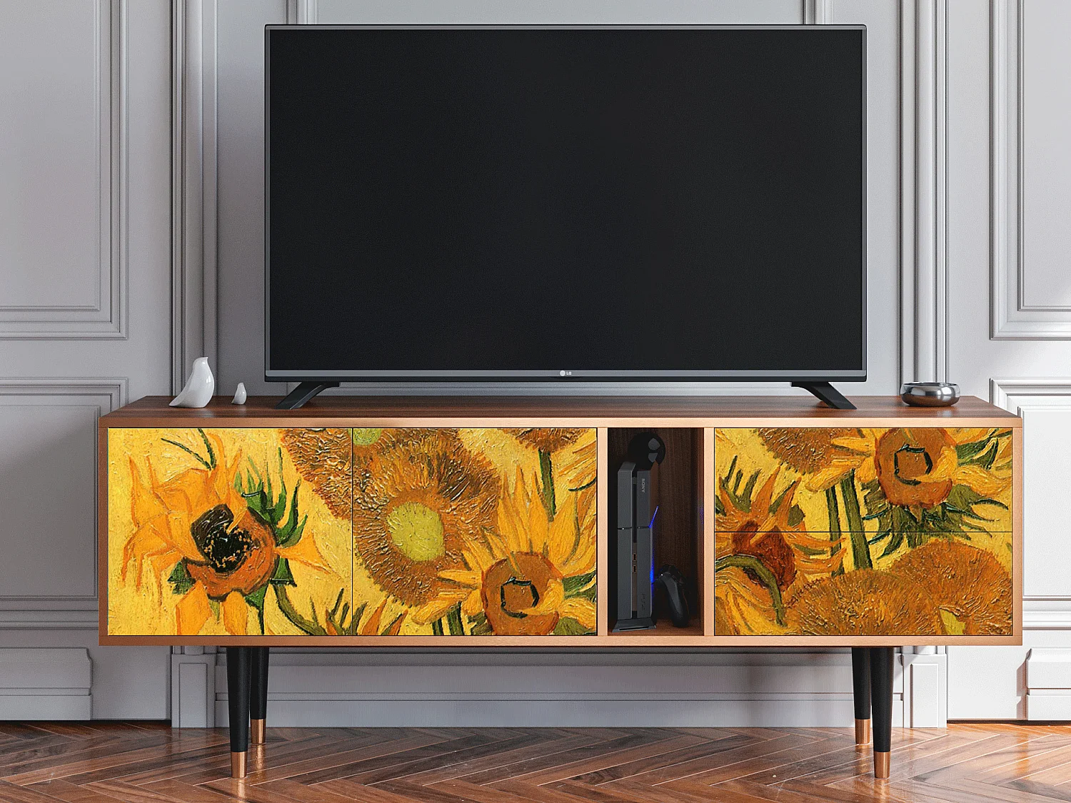 Mobile TV - 170х69х48 cm - T1 - Sunflowers, Noce