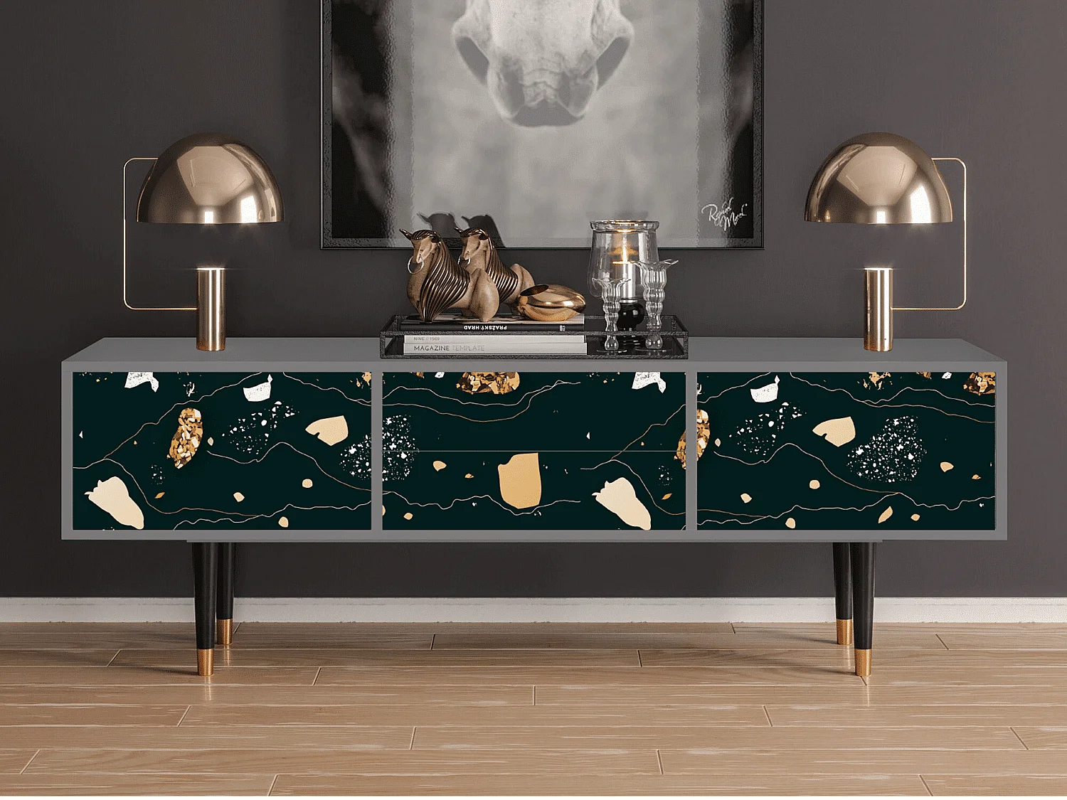 Mobile TV - 170х59х48 cm - T4 - Space Rocks, Grigio