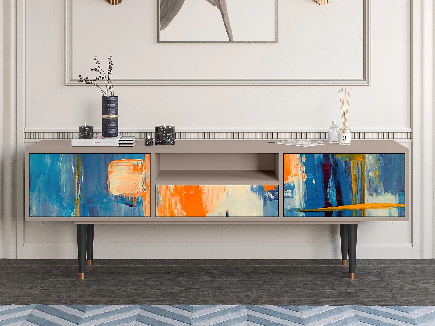 Meuble TV - 170х59х41 cm - T6 - Abstract Expressionism, Latte