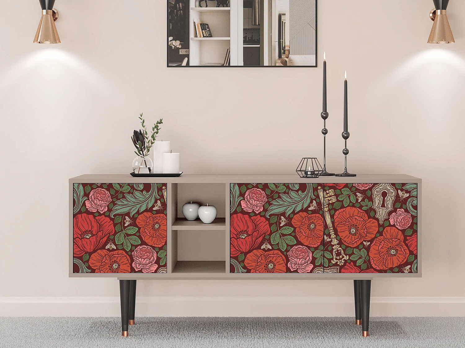 Mobile TV - 150х69х41 cm - T5 - Poppy Garden, Latte