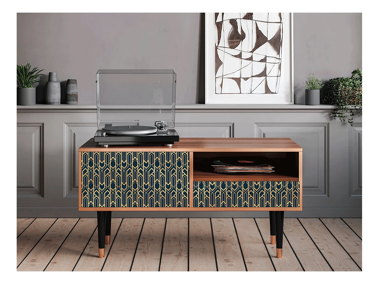 Meuble TV - 115х59х48 cm - T3 - Golden Empire, Noyer
