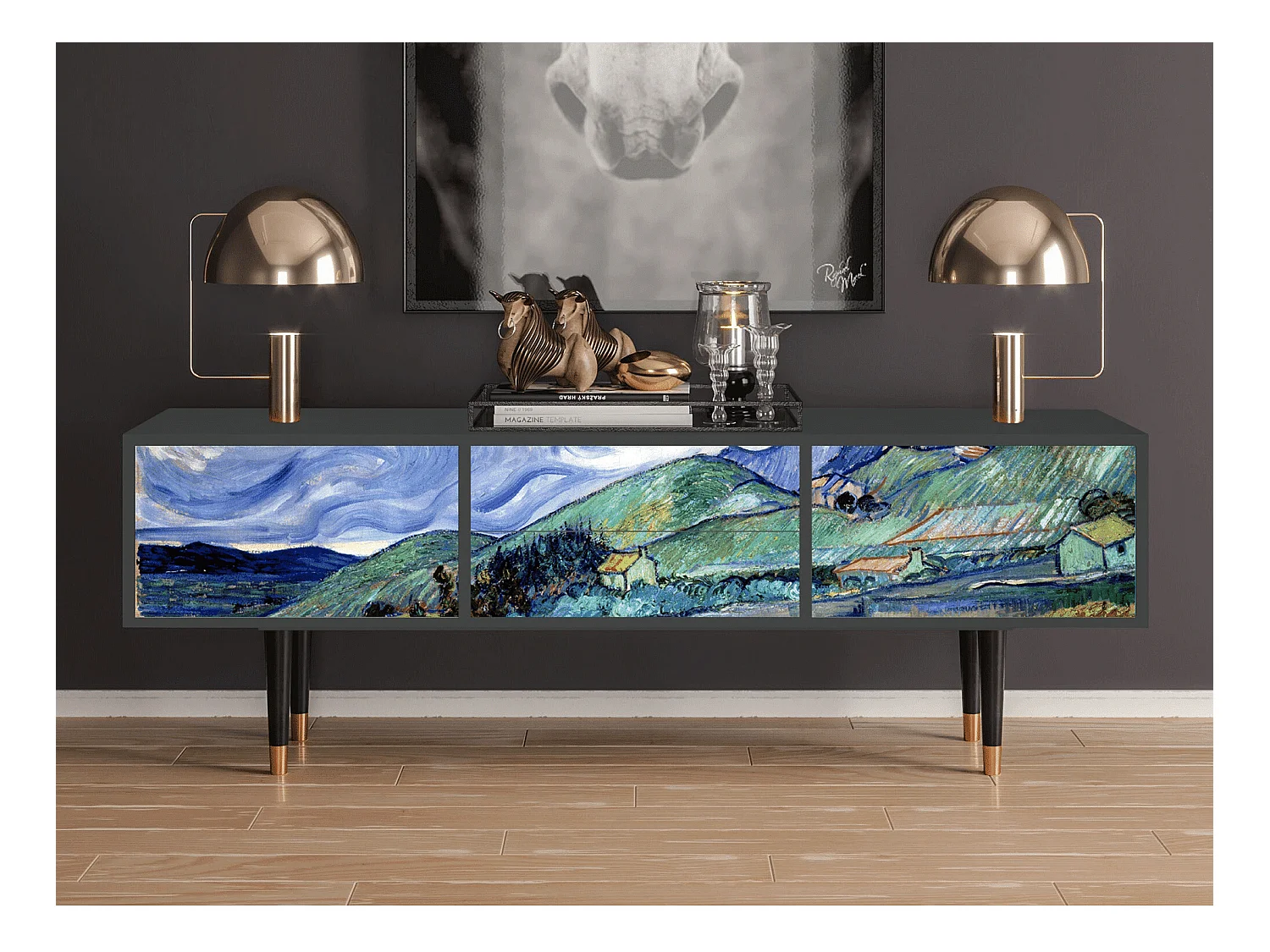Szafka RTV - 170х59х48 cm - T4 - Landscape, Antracyt