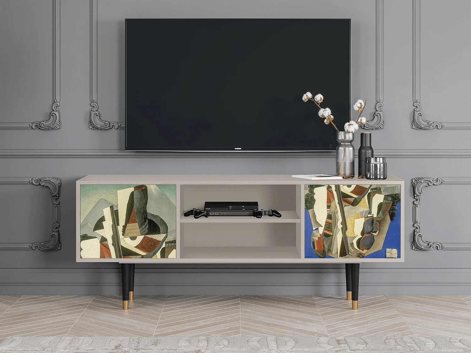 Szafka RTV - 170х69х48 cm - T2 - The Cubist Paintings , Piaskowy