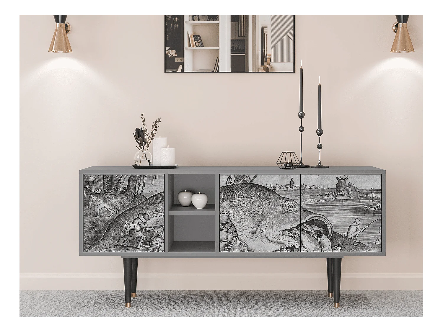 Meuble TV - 150х69х41 cm - T5 - Big Fish Eat Little, Gris