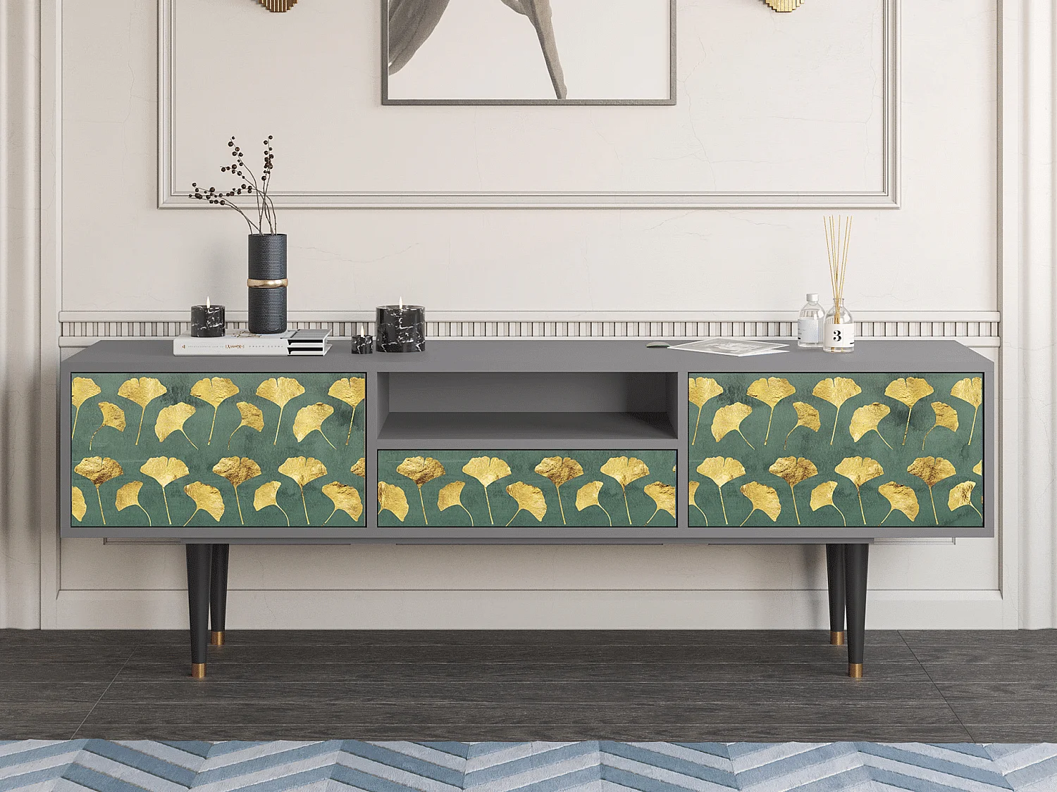 Szafka RTV - 170х59х41 cm - T6 - Gingko leaves, Szary