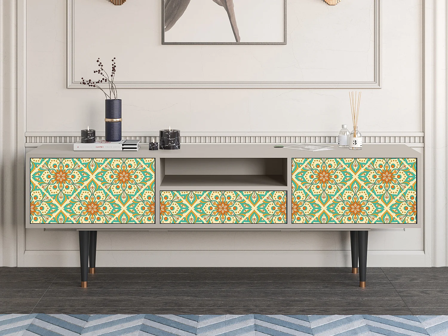 Mueble de TV - 170х59х41 cm - T6 - Hindu Daisy, Areia