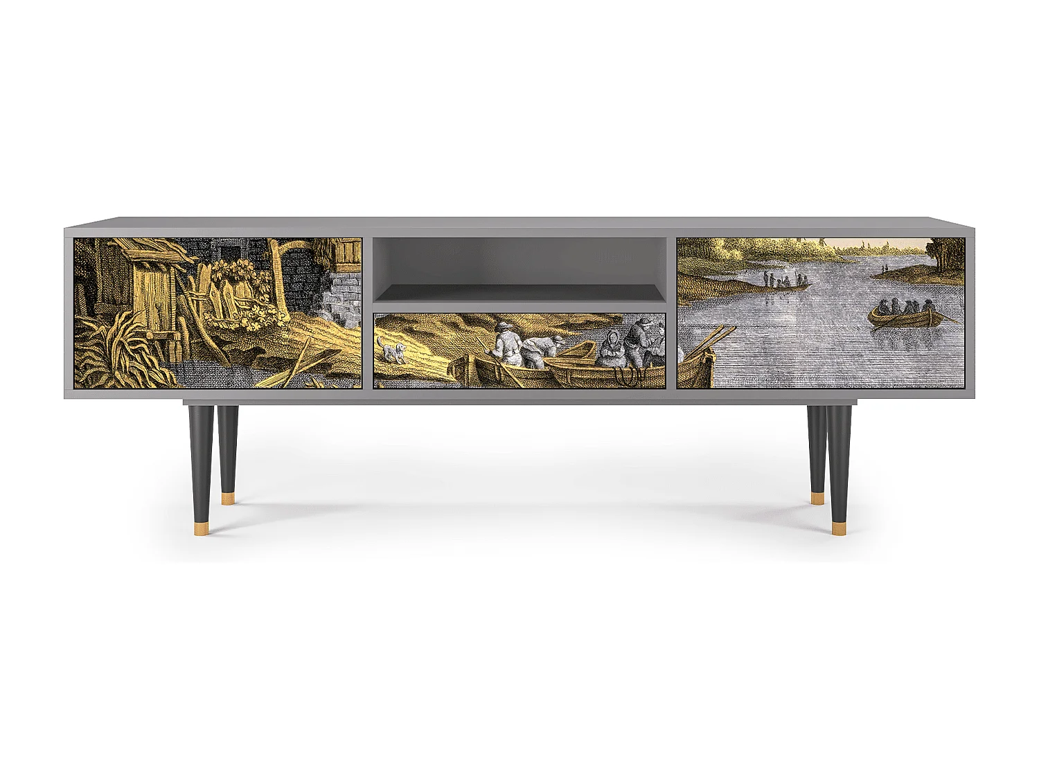 Mobile TV - 170х59х41 cm - T6 - Mill along a River, Grigio