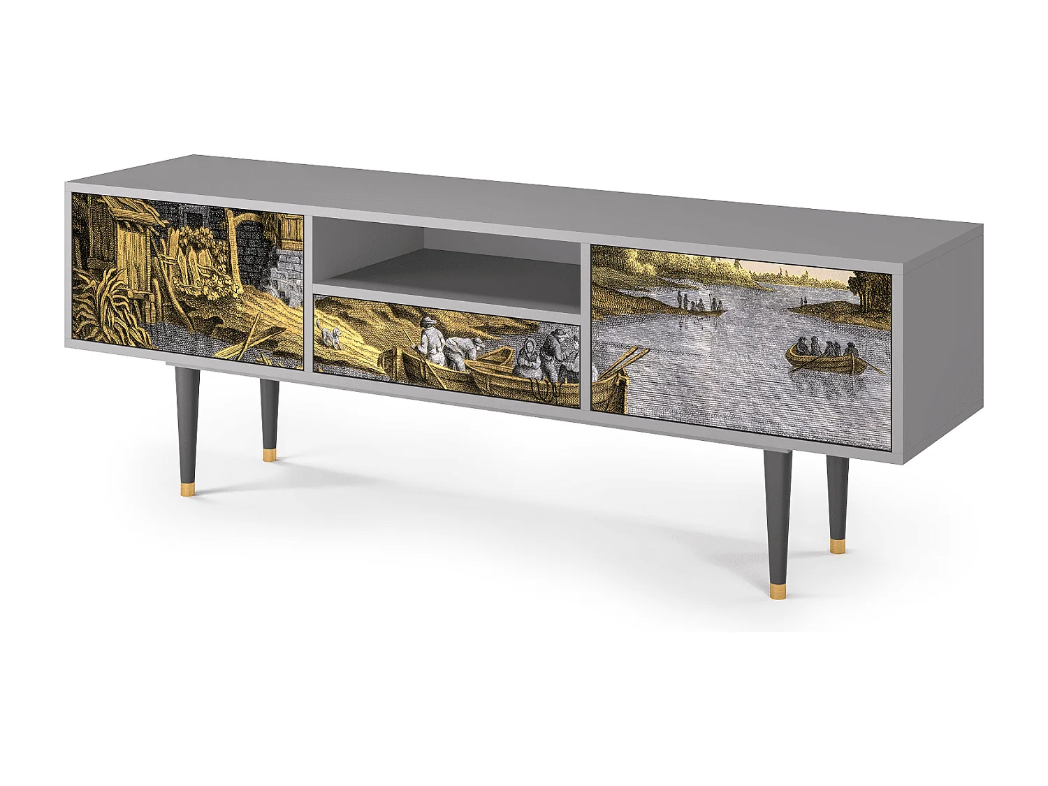 Mobile TV - 170х59х41 cm - T6 - Mill along a River, Grigio