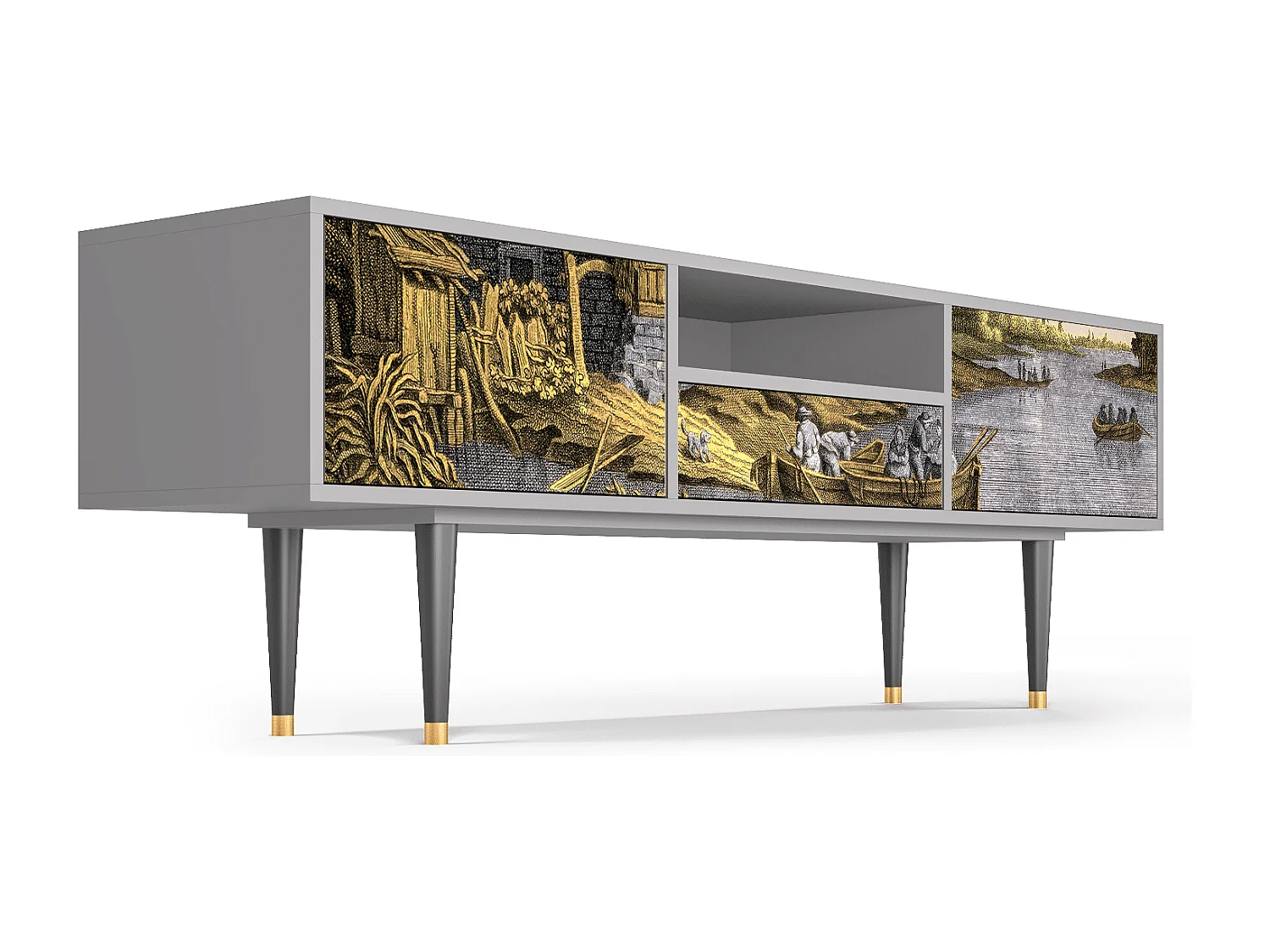 Mobile TV - 170х59х41 cm - T6 - Mill along a River, Grigio