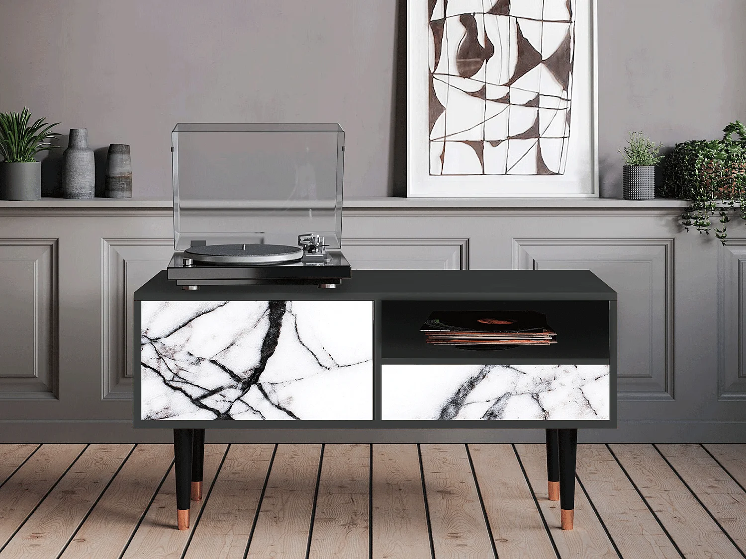 Szafka RTV - 115х59х48 cm - T3 - Raven Marble, Antracyt