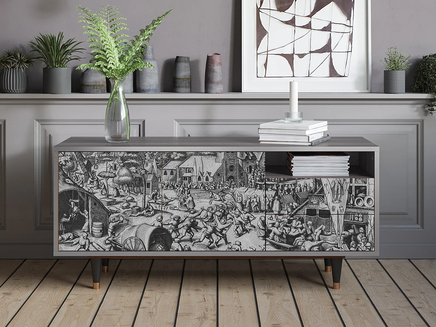 Meuble TV - 125х56х41 cm - T7 - The Festival of Saint, Gris