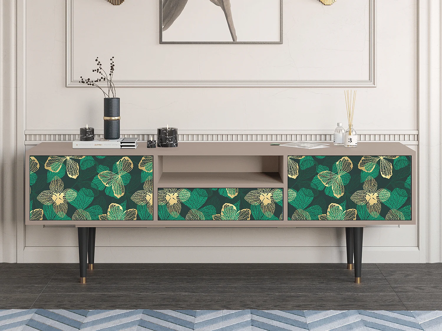 TV-meubel - 170х59х41 cm - T6 - Green Flower, Latte