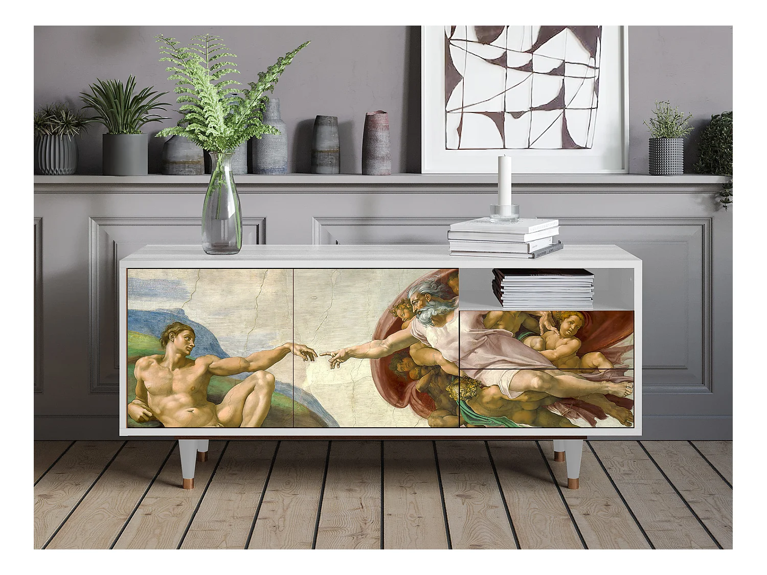 Mobile TV - 125х56х41 cm - T7 - The Creation of Adam, Bianco