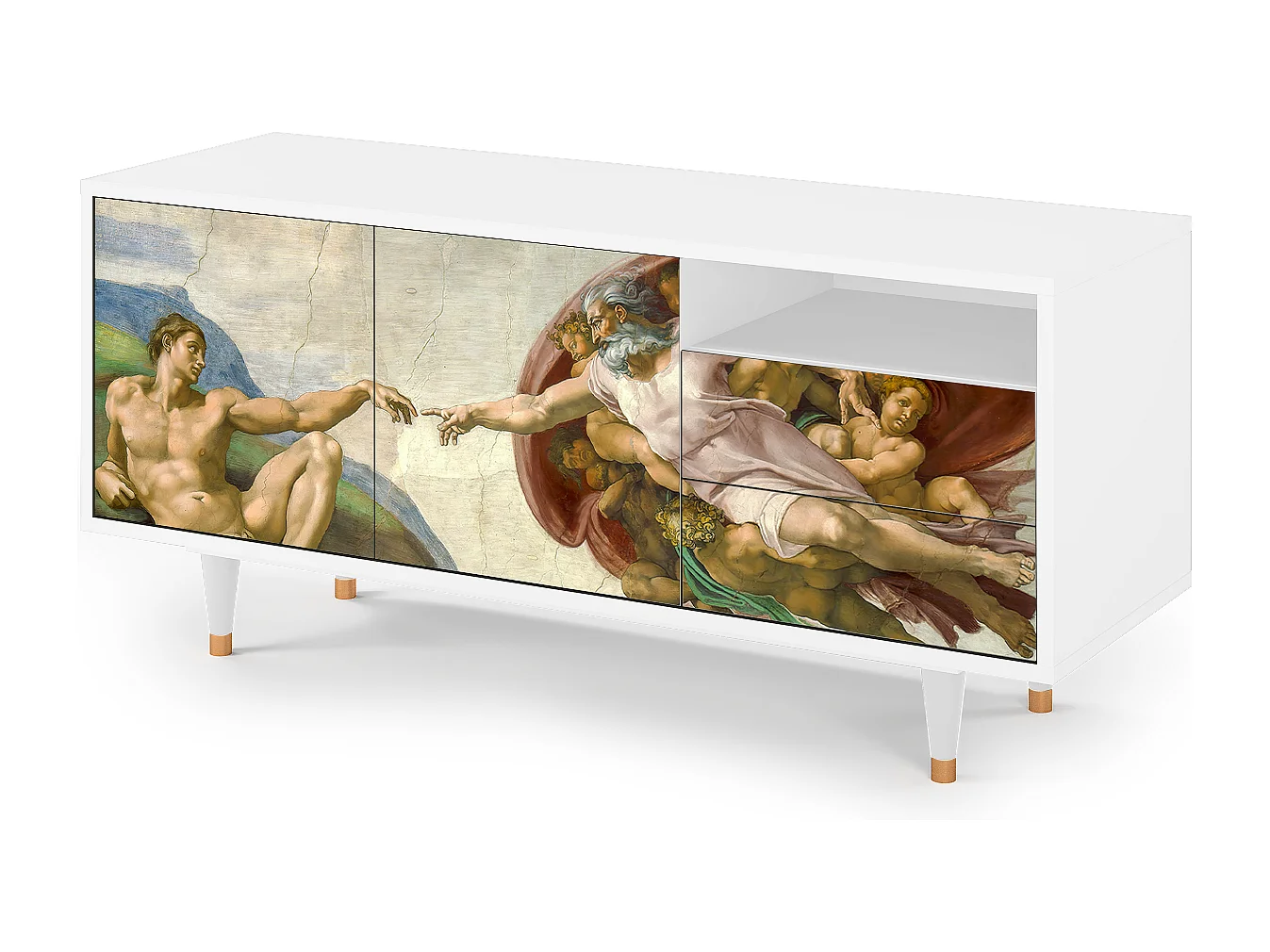 Szafka RTV - 125х56х41 cm - T7 - The Creation of Adam, Biały
