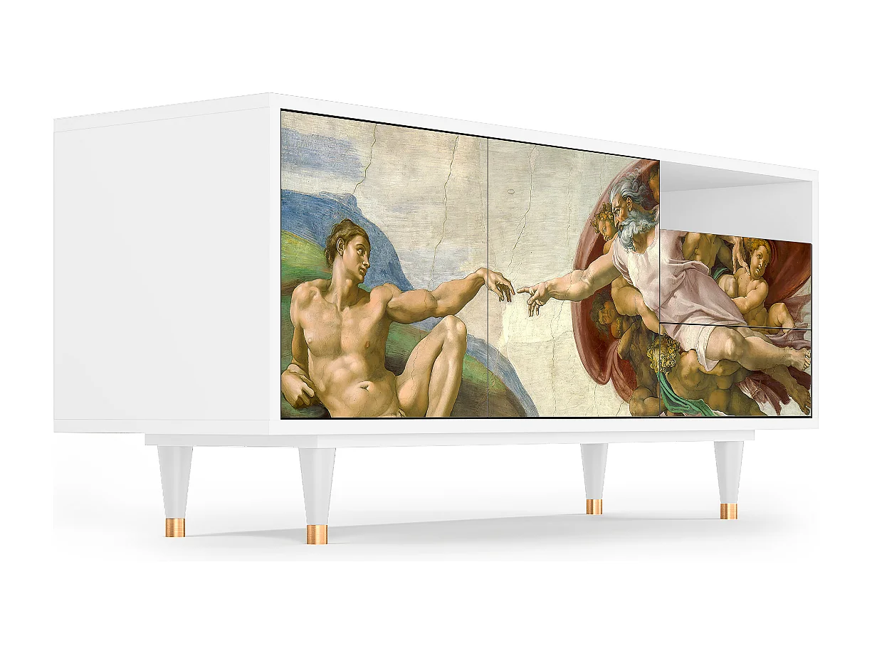 Szafka RTV - 125х56х41 cm - T7 - The Creation of Adam, Biały