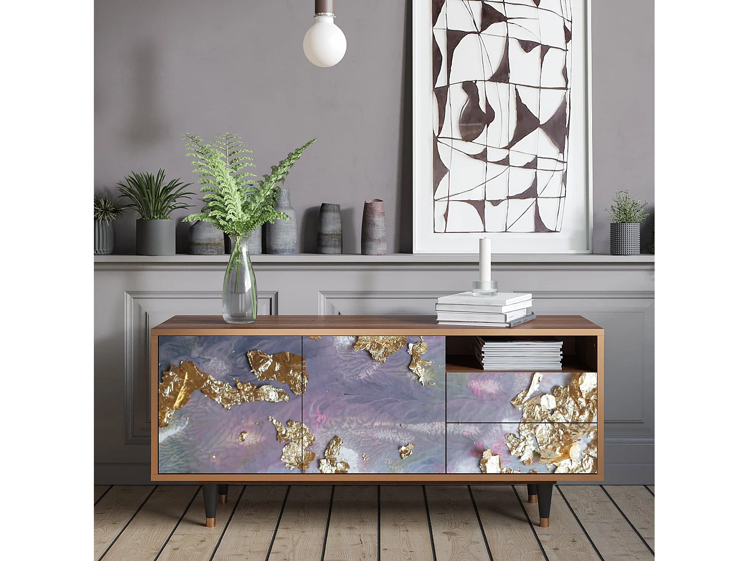 Mobile TV - 125х56х41 cm - T7 - Planet Earth, Noce