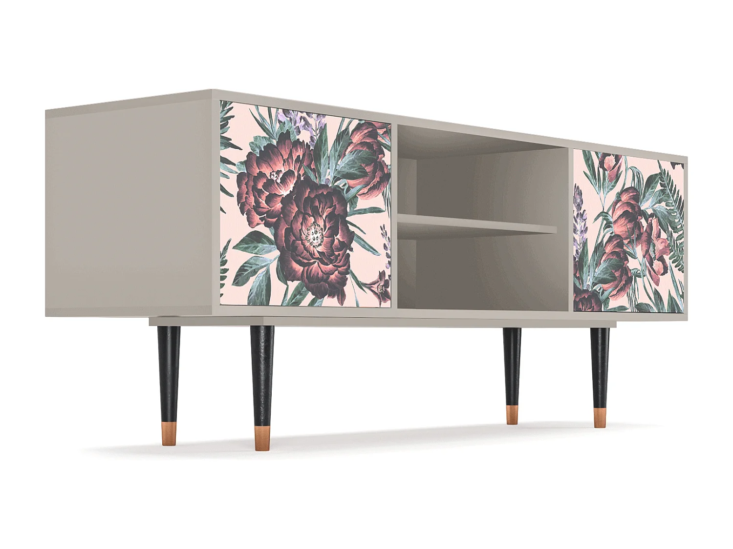 Szafka RTV - 170х69х48 cm - T2 - Peach Peonies, Piaskowy