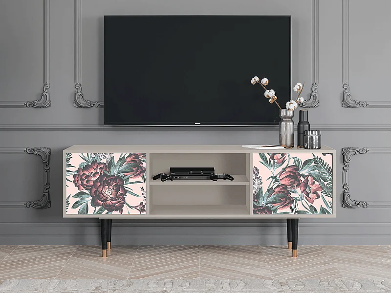 Szafka RTV - 170х69х48 cm - T2 - Peach Peonies, Piaskowy