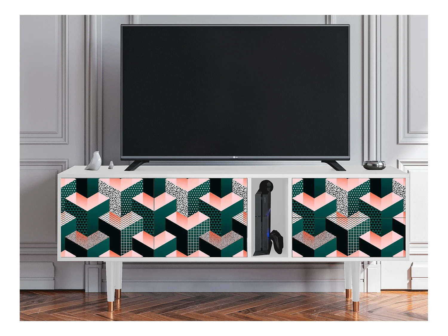 Meuble TV - 170х69х48 cm - T1 - Geometric Madness, Blanc