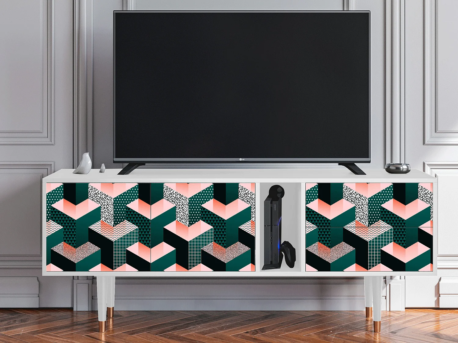 Meuble TV - 170х69х48 cm - T1 - Geometric Madness, Blanc