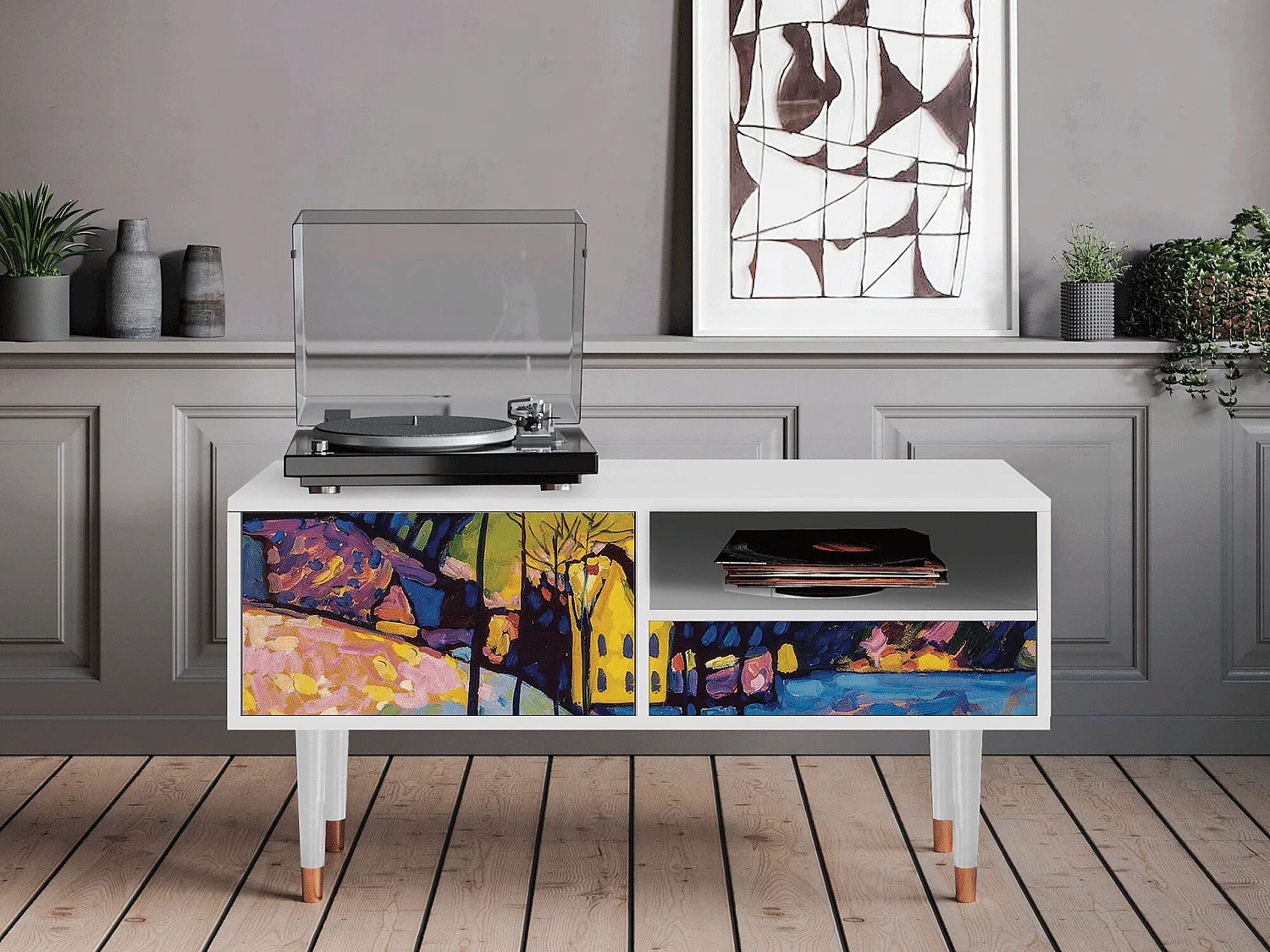 TV-Möbel - 115х59х48 cm - T3 - Winter Landscape, Weiß