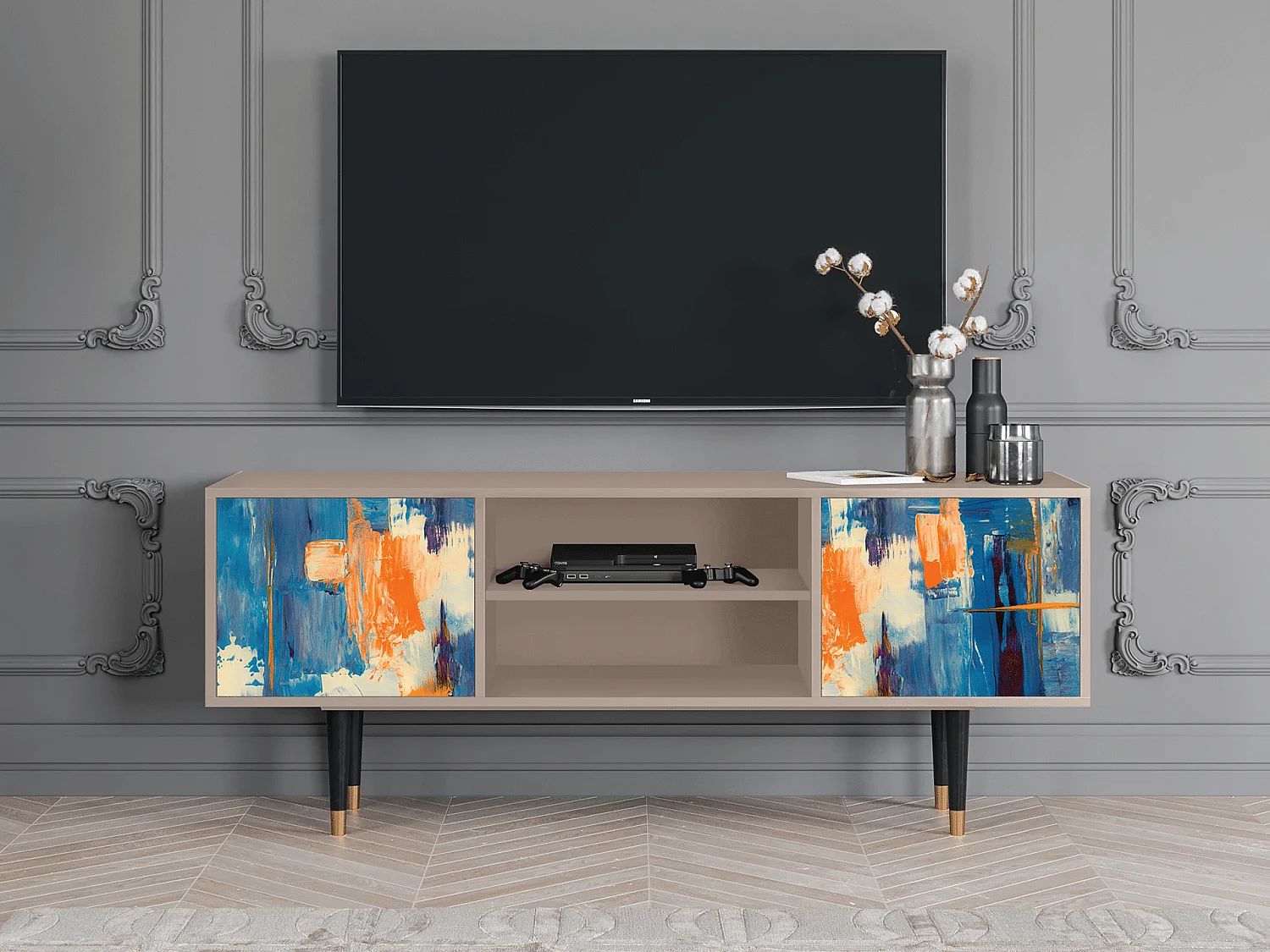 Szafka RTV - 170х69х48 cm - T2 - Abstract Expressionism, Latte