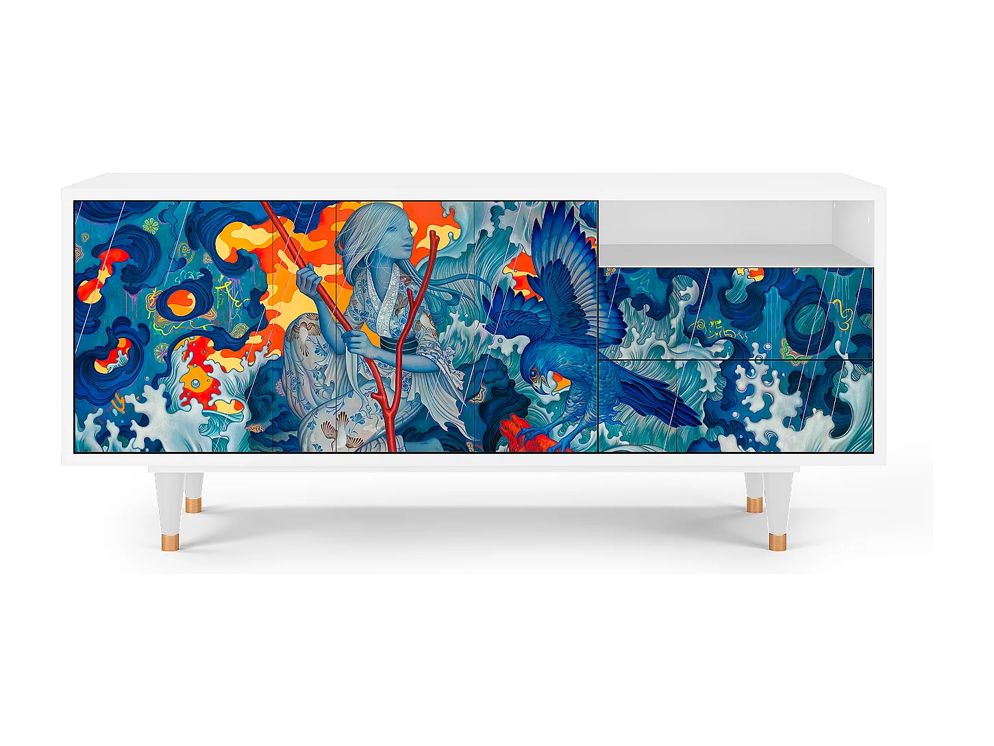 Meuble TV - 125х56х41 cm - T7 - The Girl - James Jean, Blanc