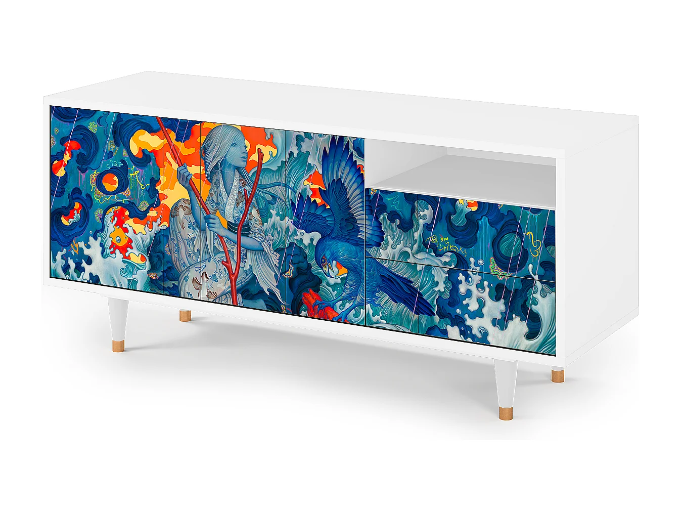 Meuble TV - 125х56х41 cm - T7 - The Girl - James Jean, Blanc