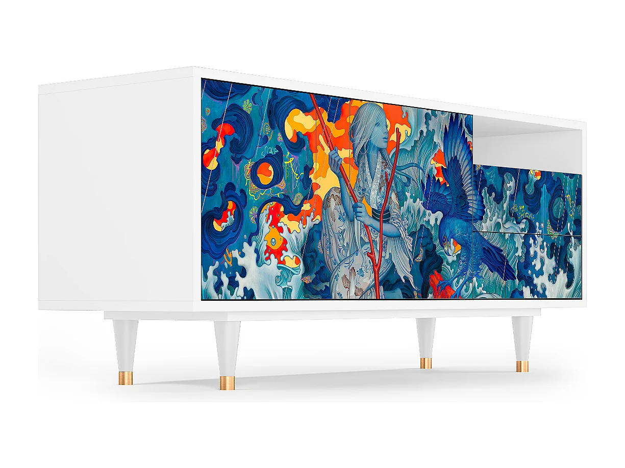 Meuble TV - 125х56х41 cm - T7 - The Girl - James Jean, Blanc