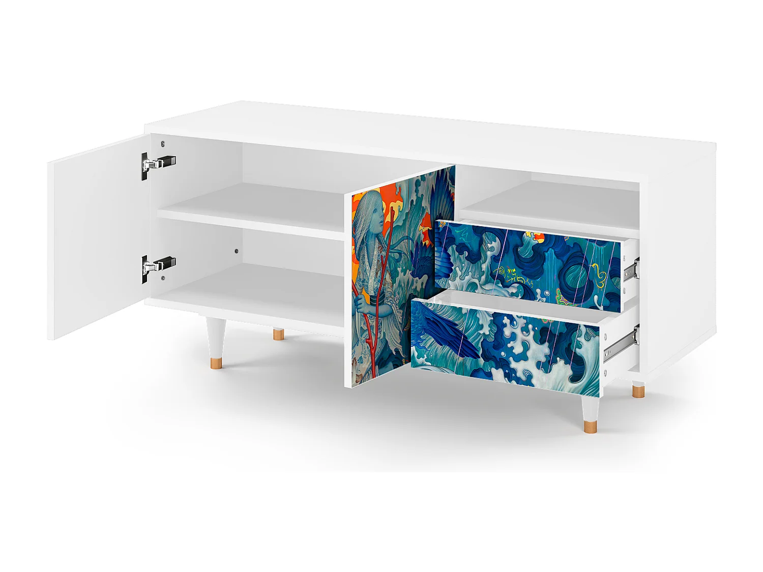 Meuble TV - 125х56х41 cm - T7 - The Girl - James Jean, Blanc