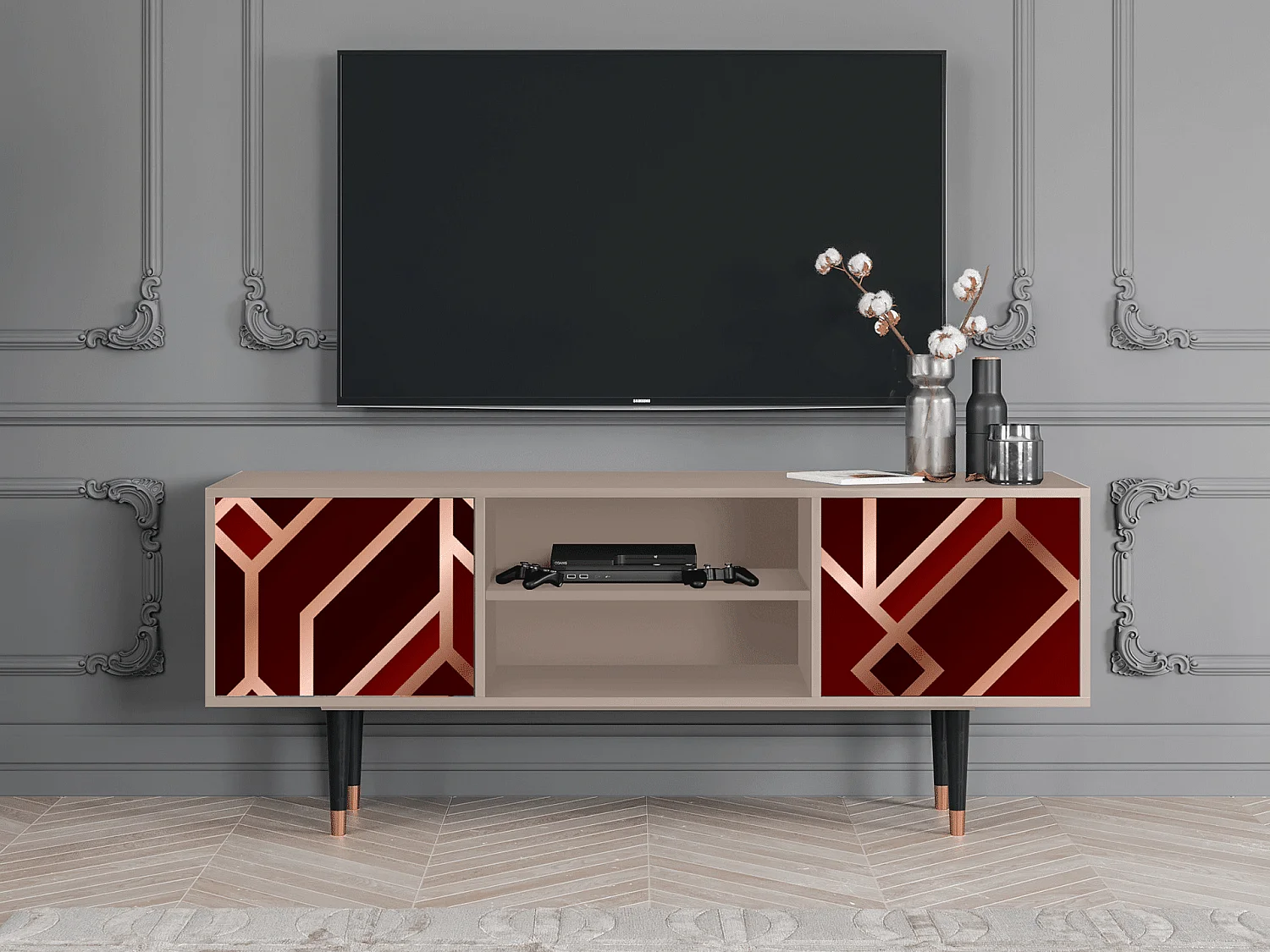 Mueble de TV - 170х69х48 cm - T2 - Velvet 1920's, Latte