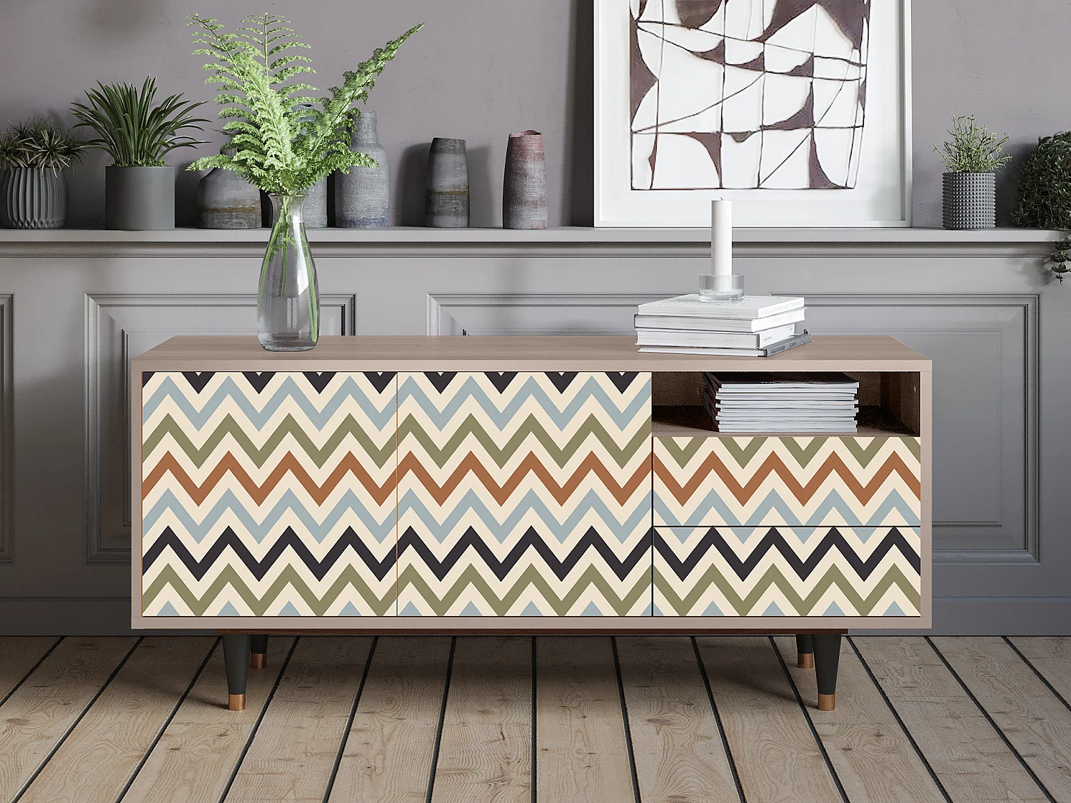 TV-Möbel - 125х56х41 cm - T7 - Bright Ripple, Latte