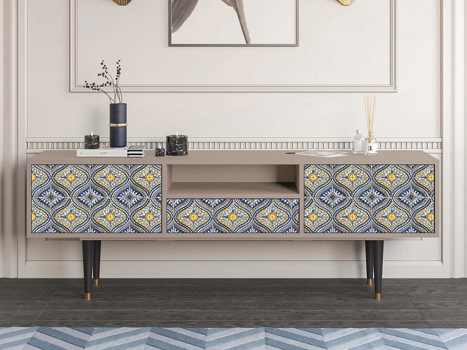 Mueble de TV - 170х59х41 cm - T6 - Illusory Pattern, Latte