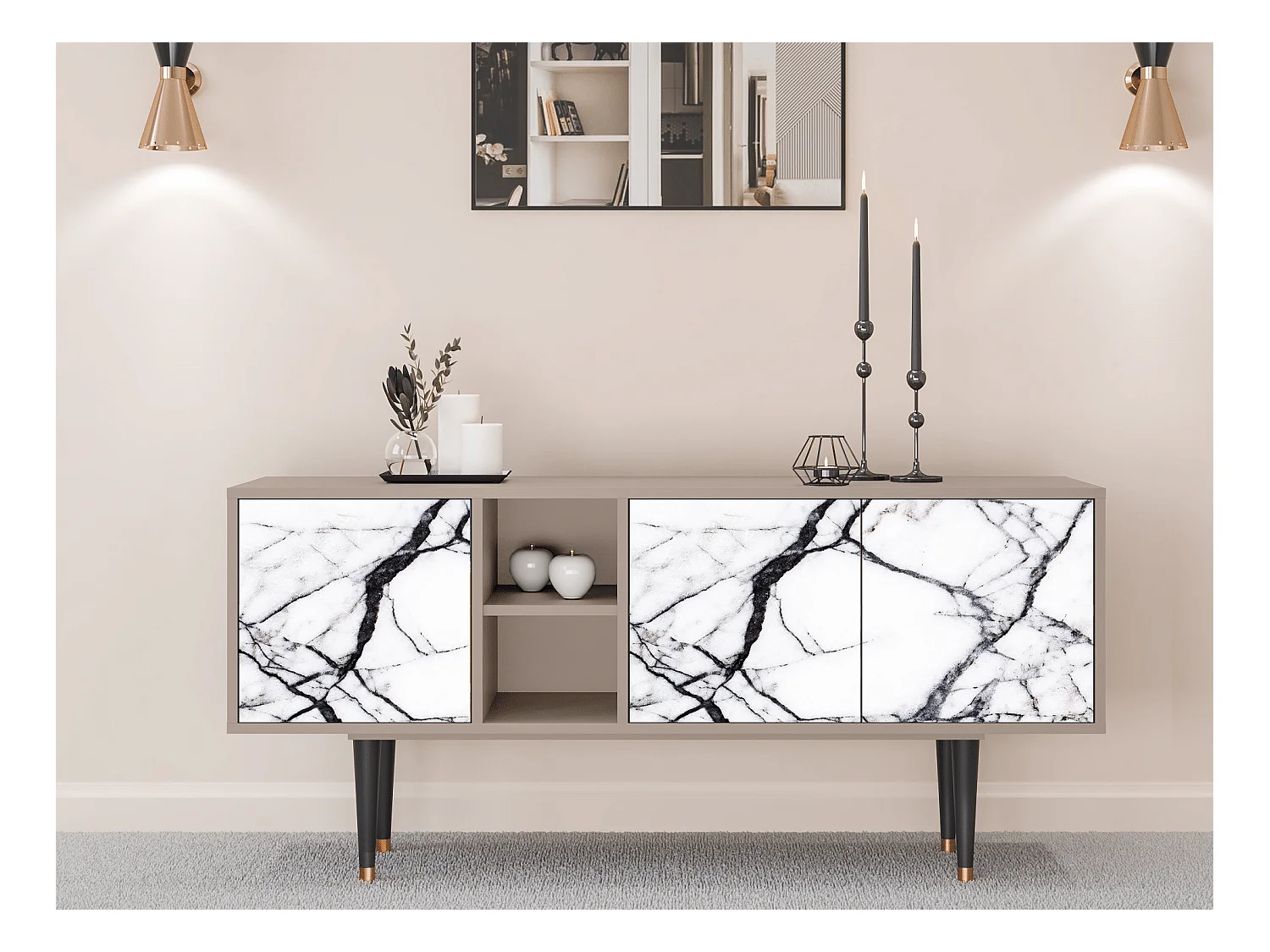 Meuble TV - 150х69х41 cm - T5 - Raven Marble, Latte