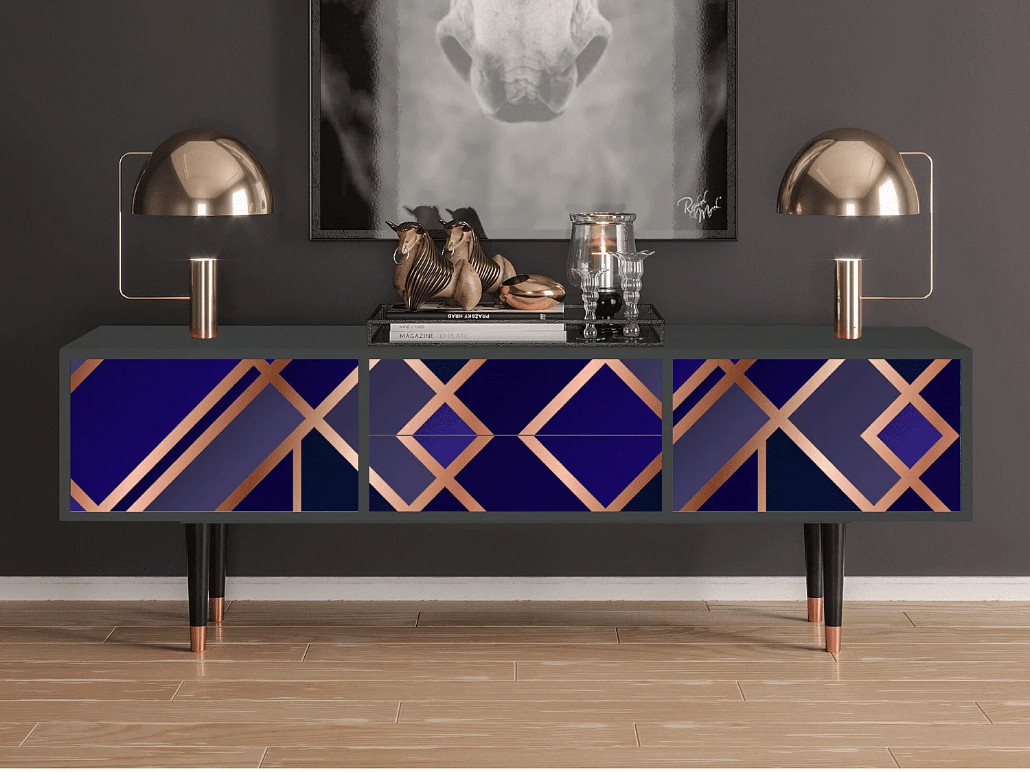 Meuble TV - 170х59х48 cm - T4 - Aquamarine Getsby, Anthracite