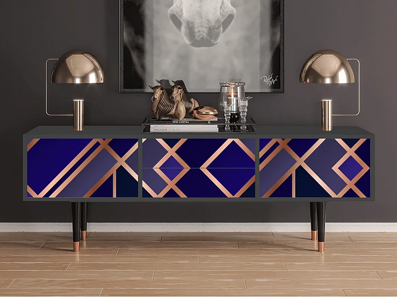 Szafka RTV - 170х59х48 cm - T4 - Aquamarine Getsby, Antracyt