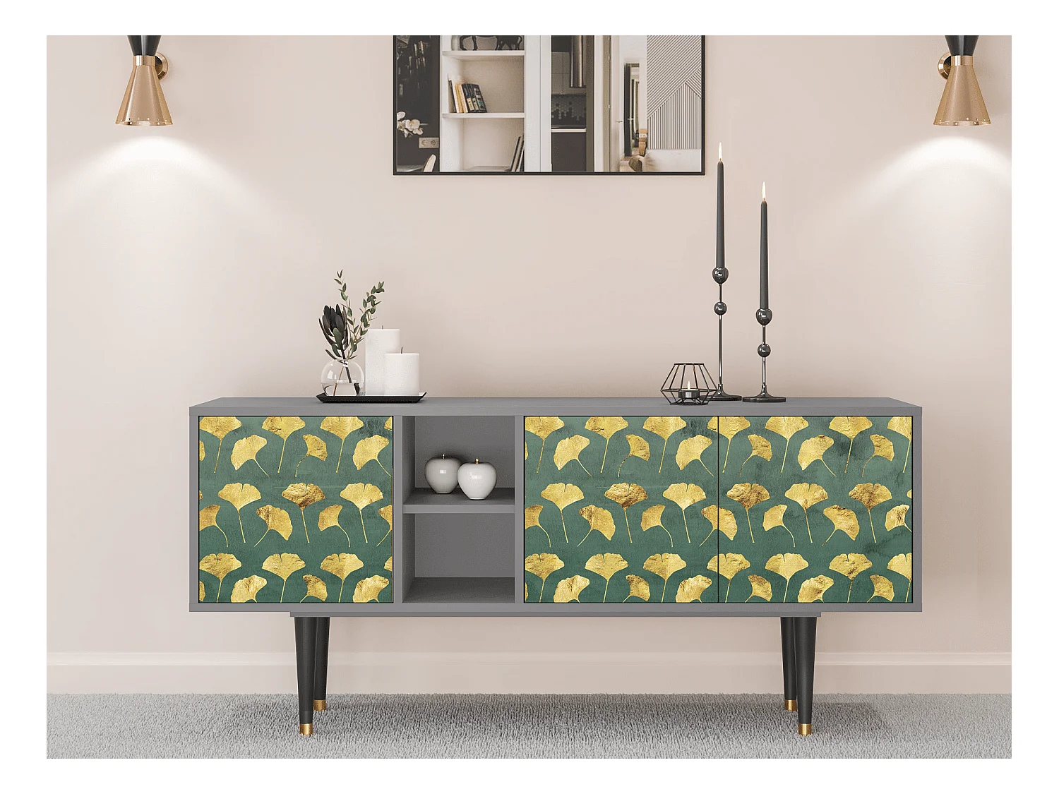 TV-Möbel - 150х69х41 cm - T5 - Gingko leaves, Grau