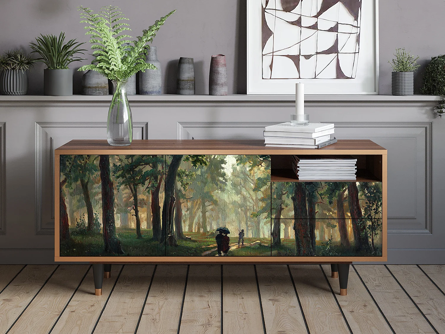 TV-Möbel - 125х56х41 cm - T7 -  Rain in the Oak Forest, Walnuss