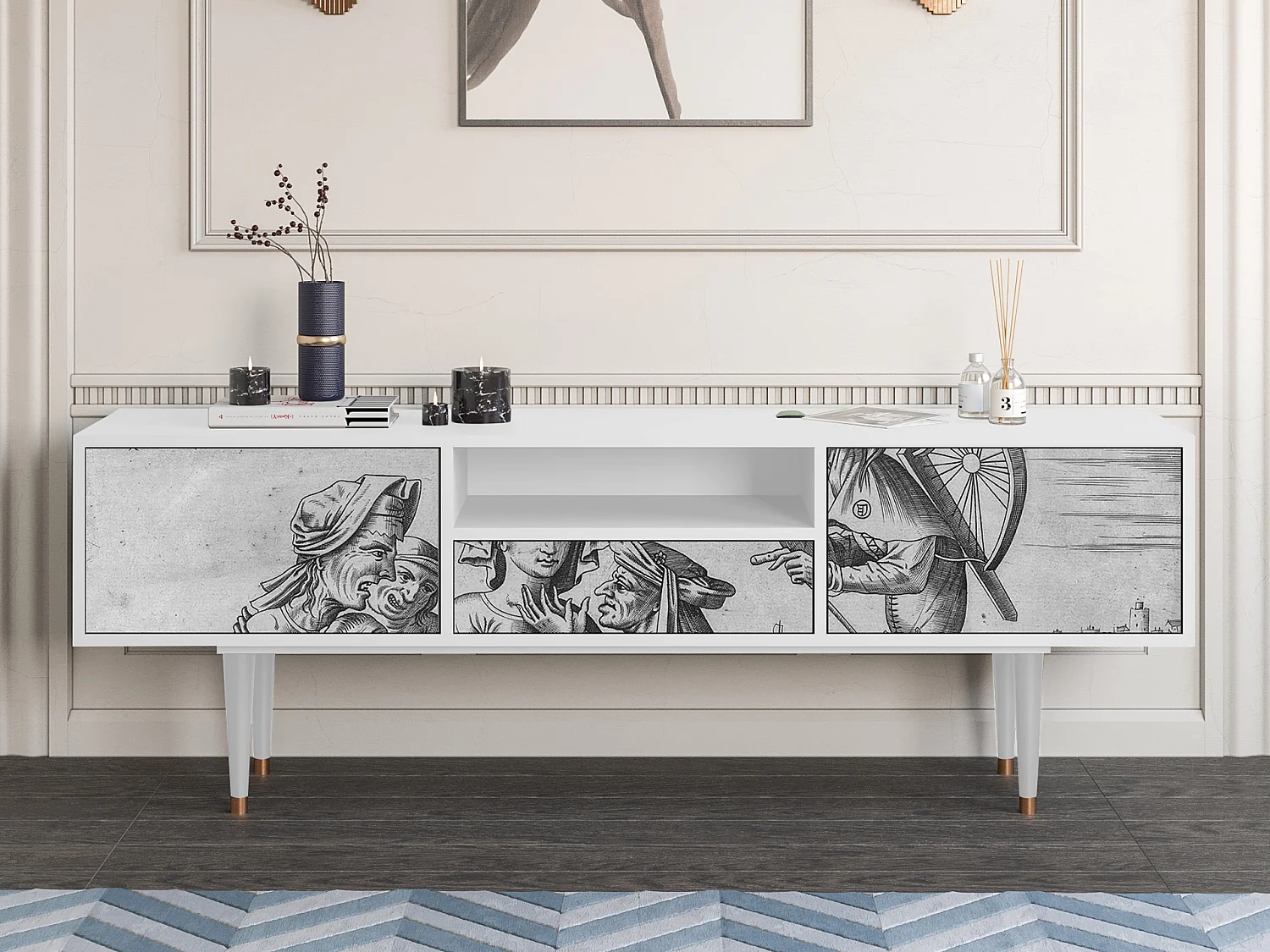 Mueble de TV - 170х59х41 cm - T6 - Blau Schuyte, Blanco