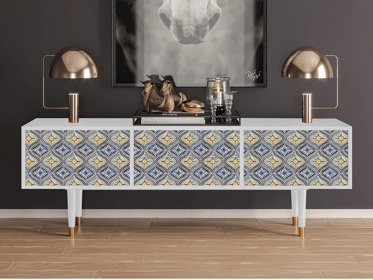 TV-meubel - 170х59х48 cm - T4 - Illusory Pattern, Wit