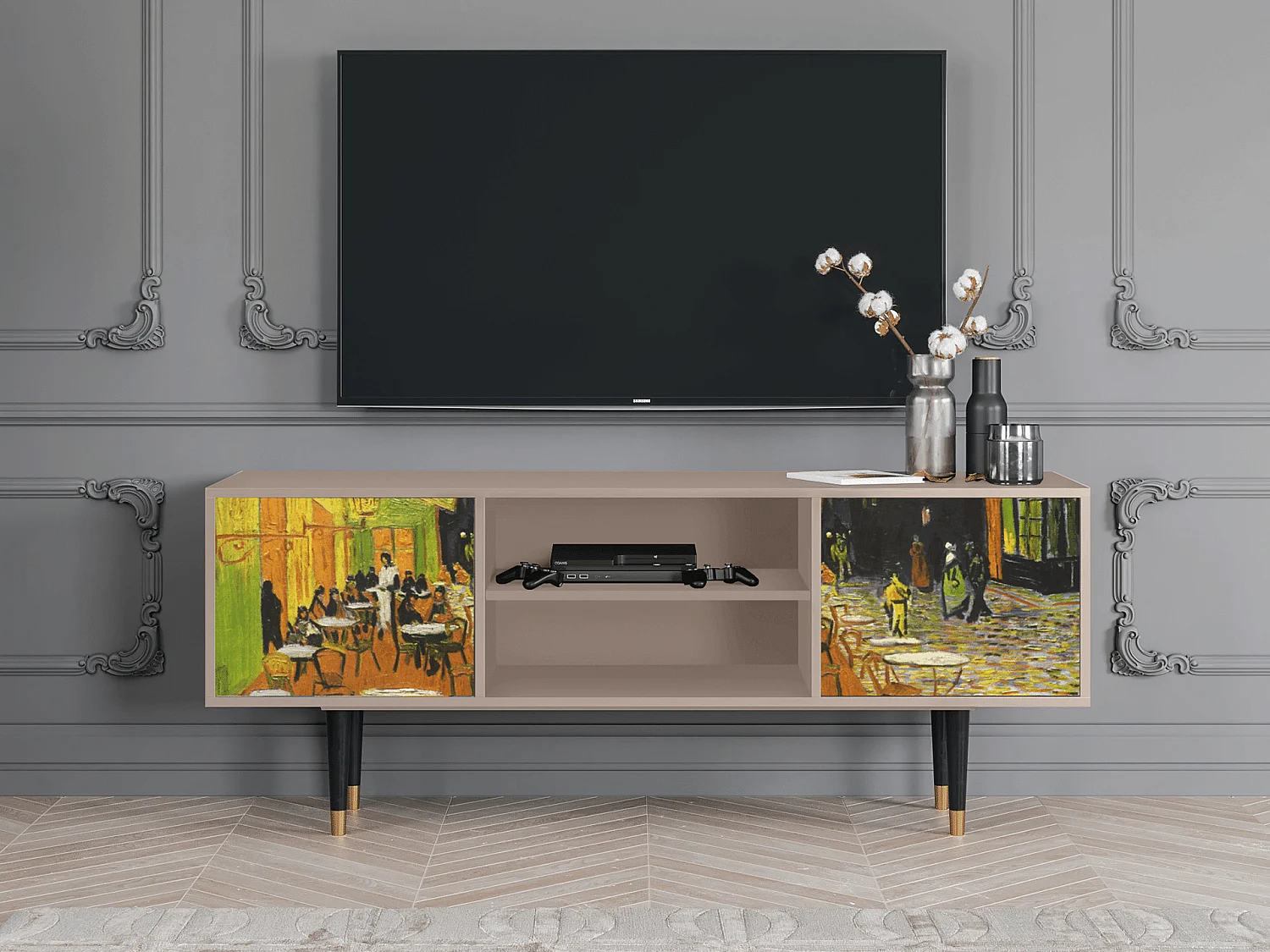 Meuble TV - 170х69х48 cm - T2 - Café Terrace at Night, Latte